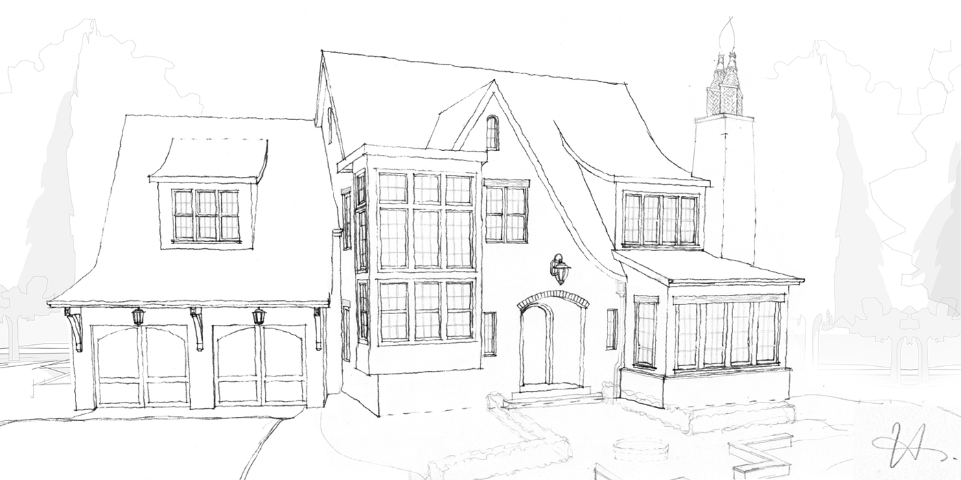 Hand Drawn House Design by Hollie Whitehead - Verite Design Group Inc. - South Surrey, BC